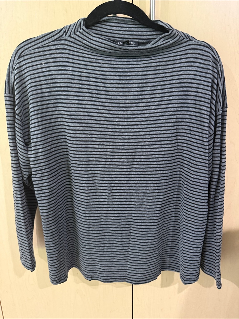 Eileen Fisher Gray and Black Striped Turtleneck Sweater